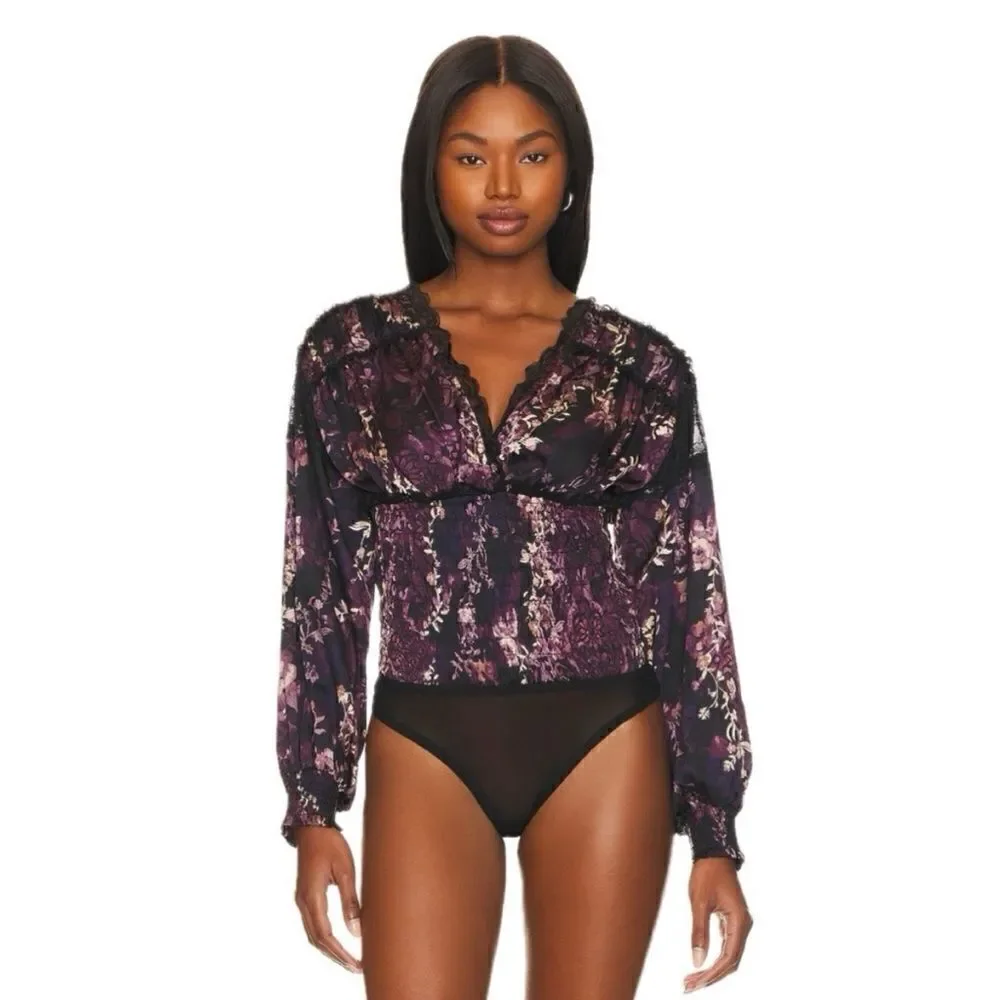 NWT Free People Worth the Wait Bodysuit in Black Combo, Size Small
